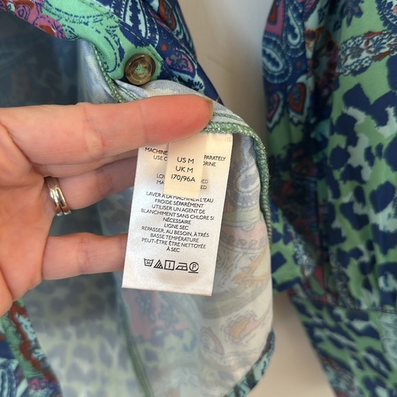Free People X Revolve Bianca Printed Button Front Blouse Jade Combo medium - Picture 6 of 7